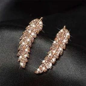 1 Pair Gorgeous Feather Ear Climbers Earrings Light Luxury Crystal Diamonden Wedding Earrings for Women Jewelry