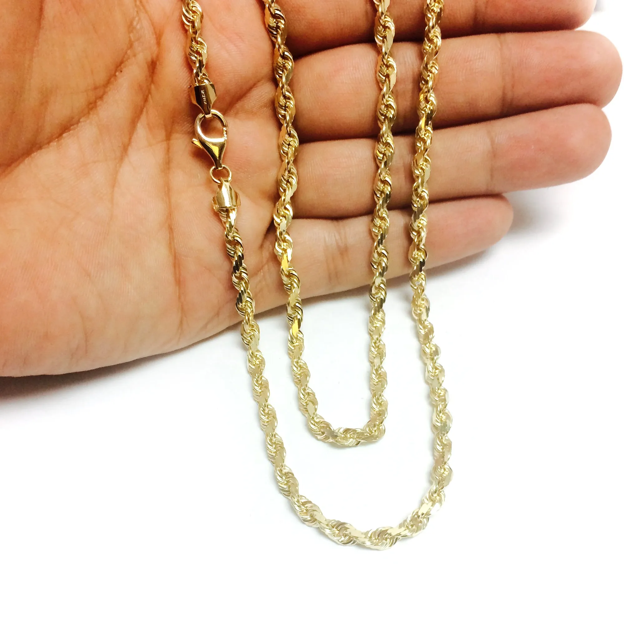 10k Yellow Solid Gold Diamond Cut Rope Chain Necklace, 5.0mm