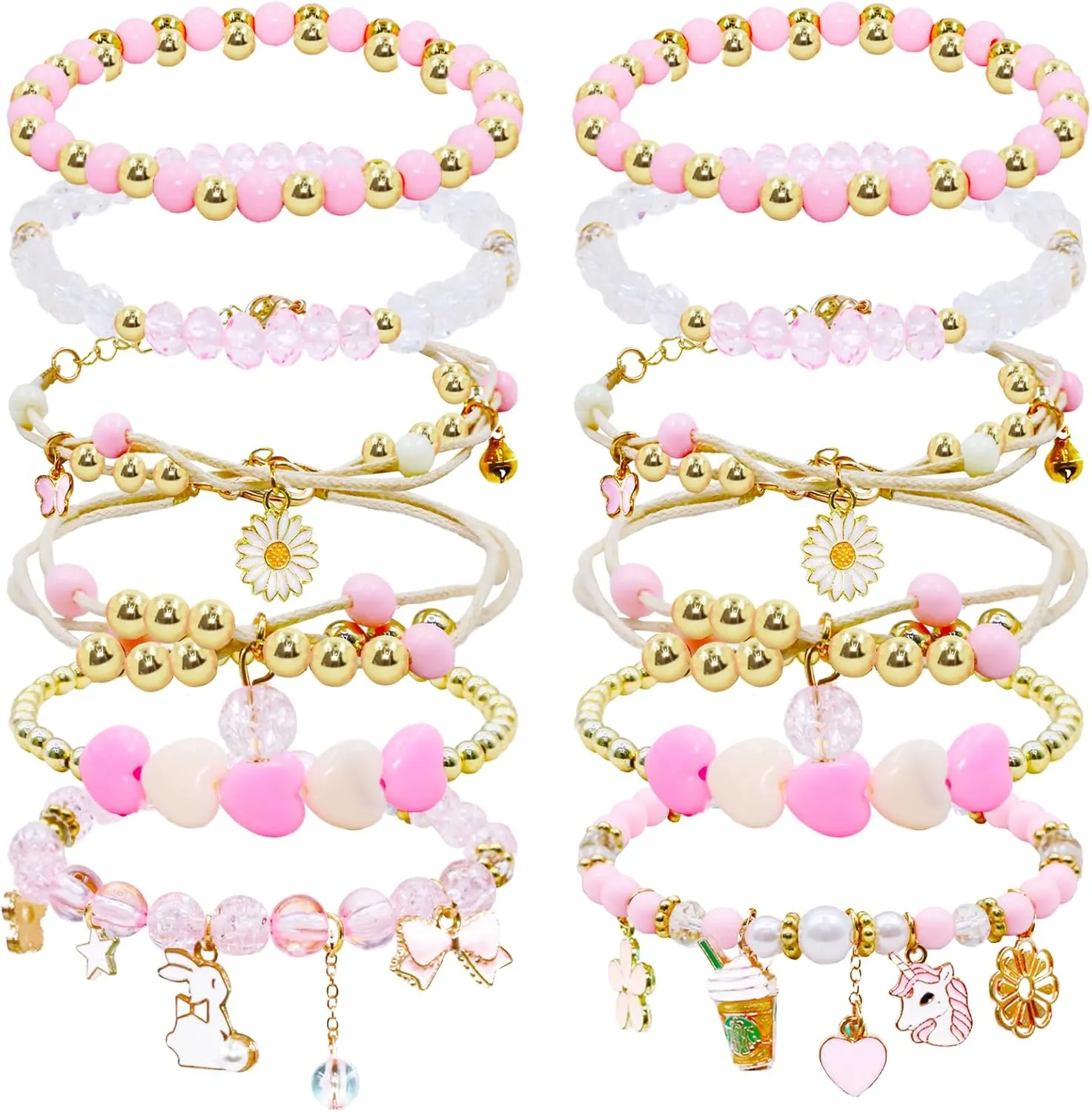 12/22Pcs Friendship Bracelets Preppy Charm Bracelets Gifts for Teen Girls Colorful Clay Beaded bracelets Stackable String Bracelets Beach Jewelry