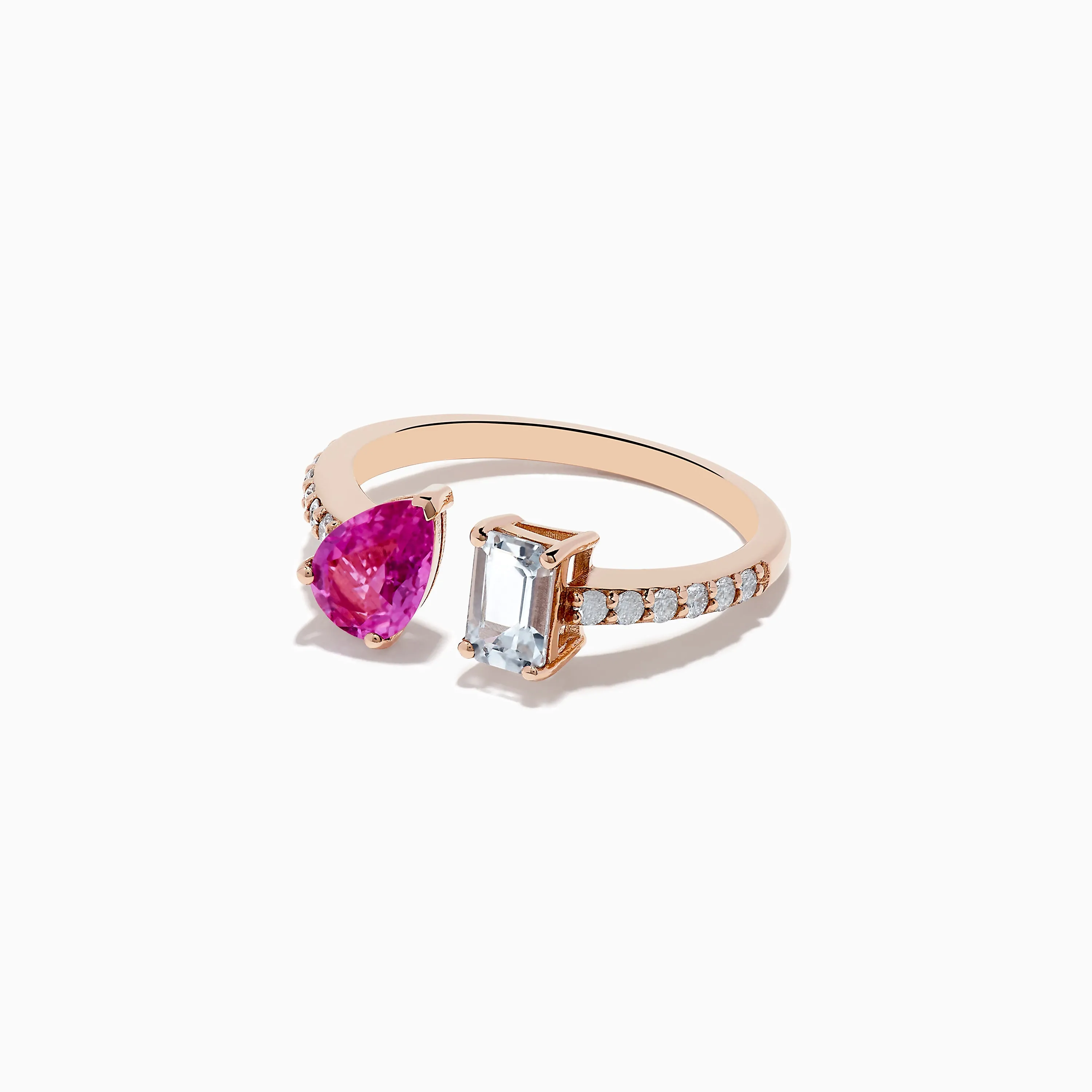 14K Gold Diamond, Pink and White Sapphire Toi Et Moi Ring