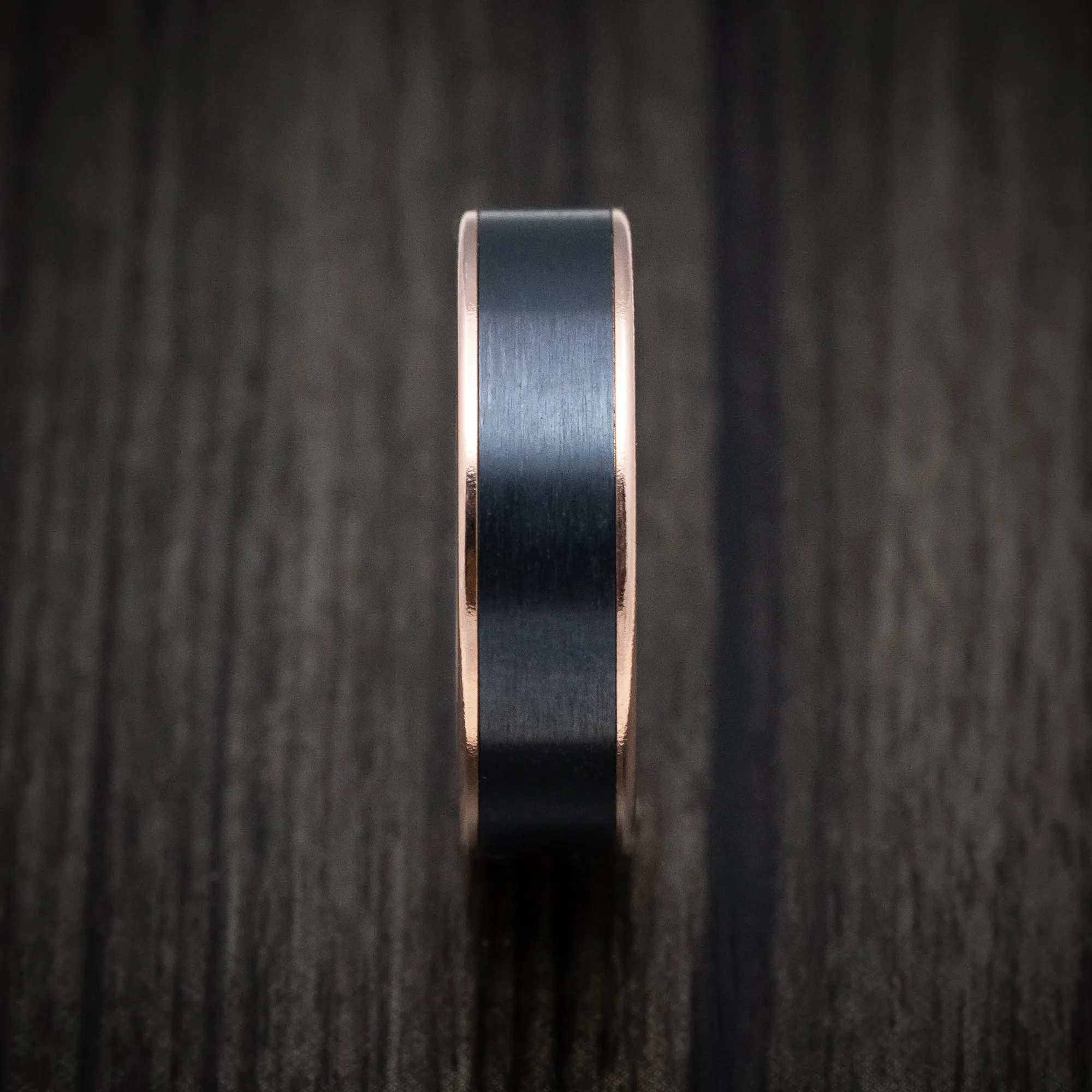 14K Rose Gold and Black Titanium Mens Band