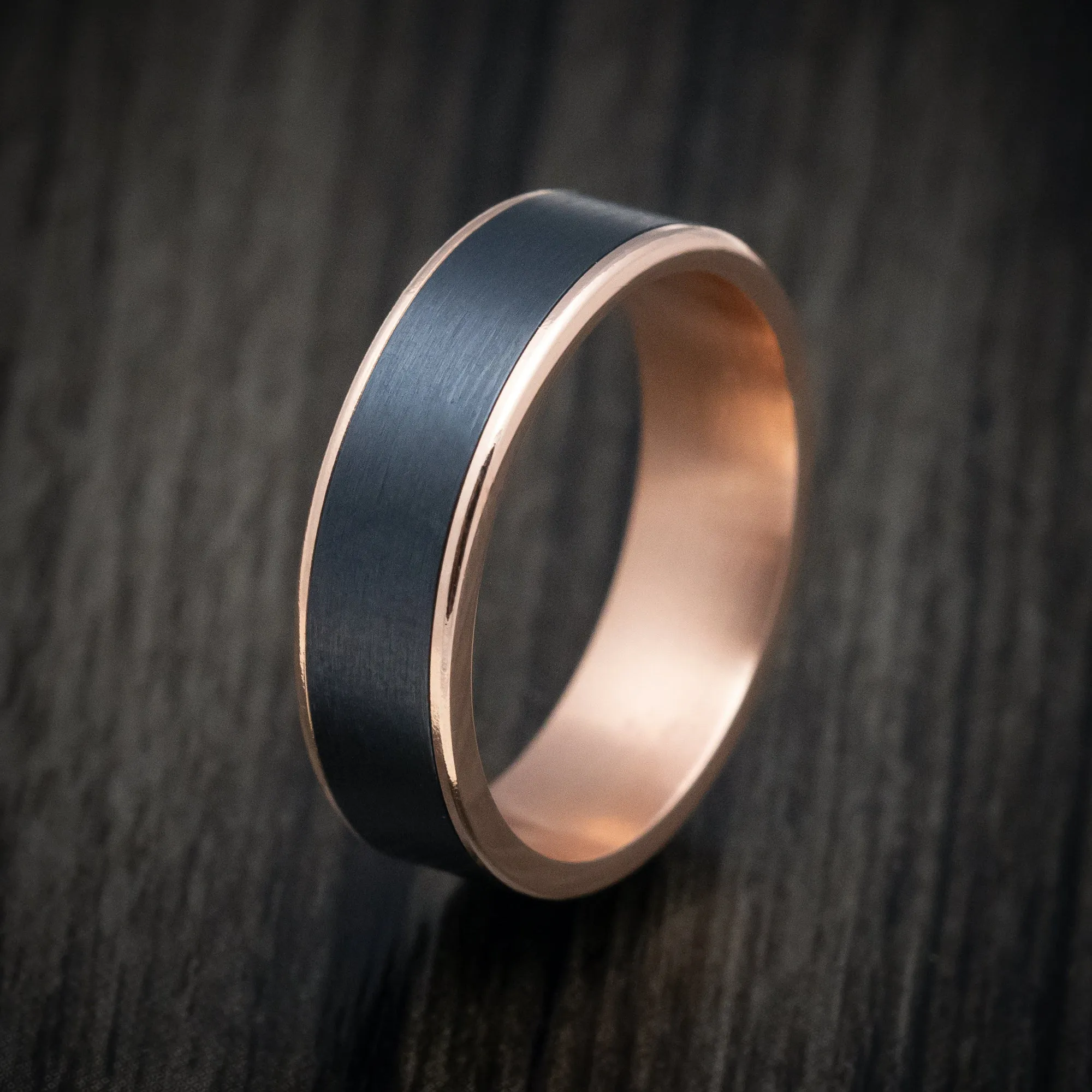 14K Rose Gold and Black Titanium Mens Band
