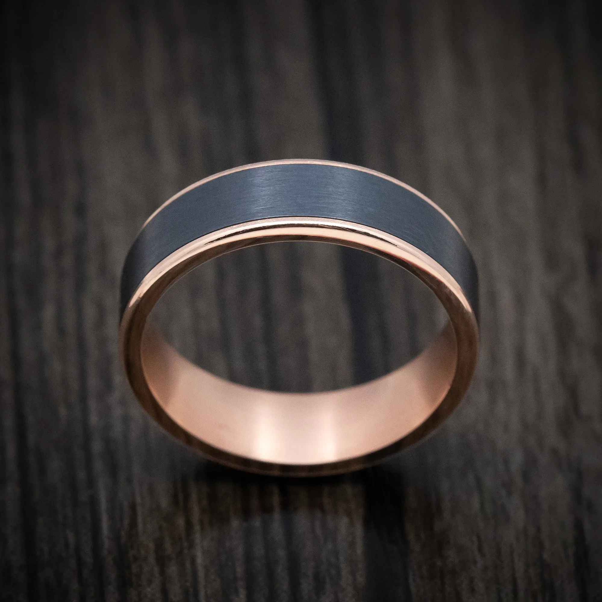 14K Rose Gold and Black Titanium Mens Band