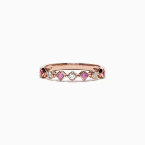 14K Rose Gold Pink Sapphire and Diamond Band Ring, 0.27 TCW