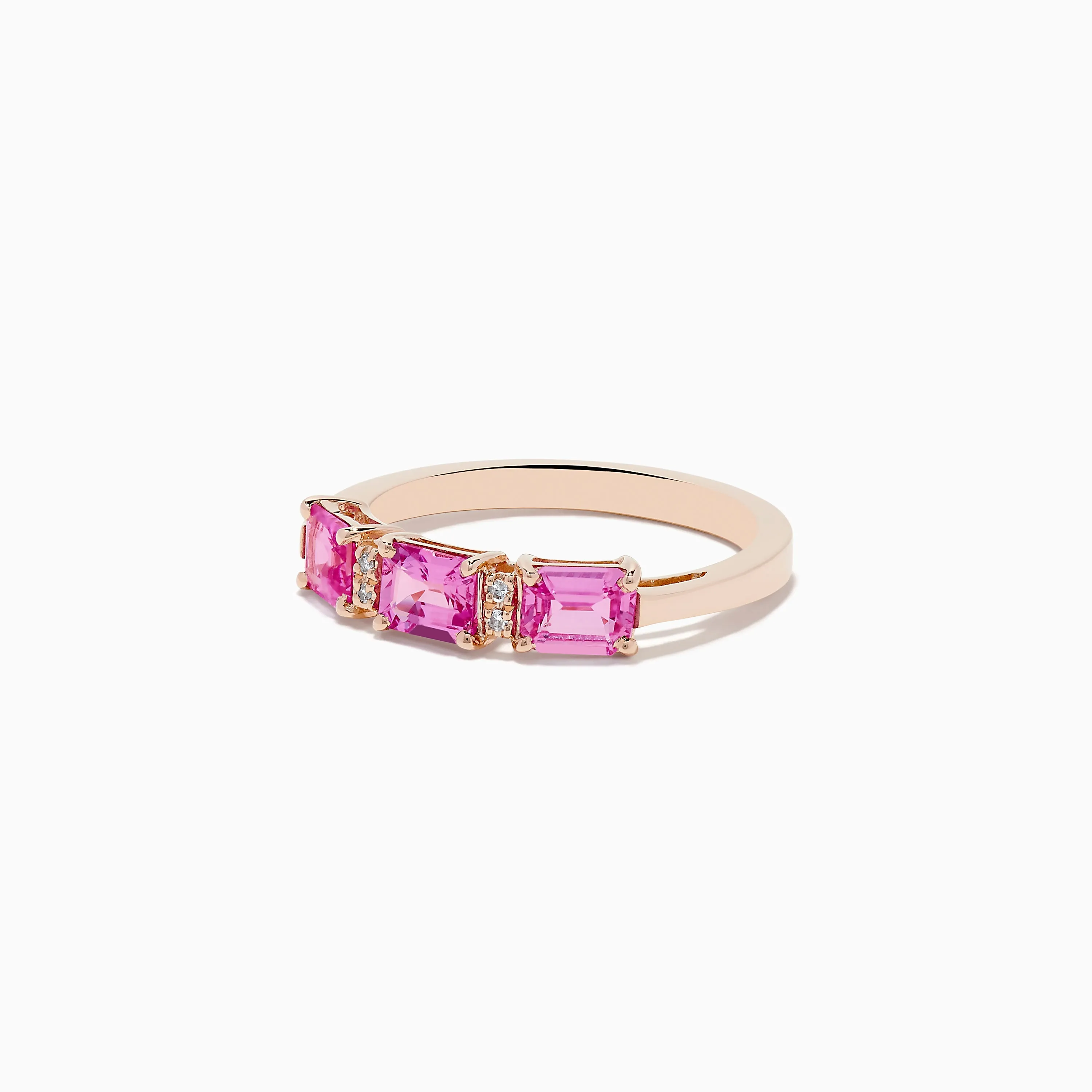 14K Rose Gold Pink Sapphire and Diamond Band Ring