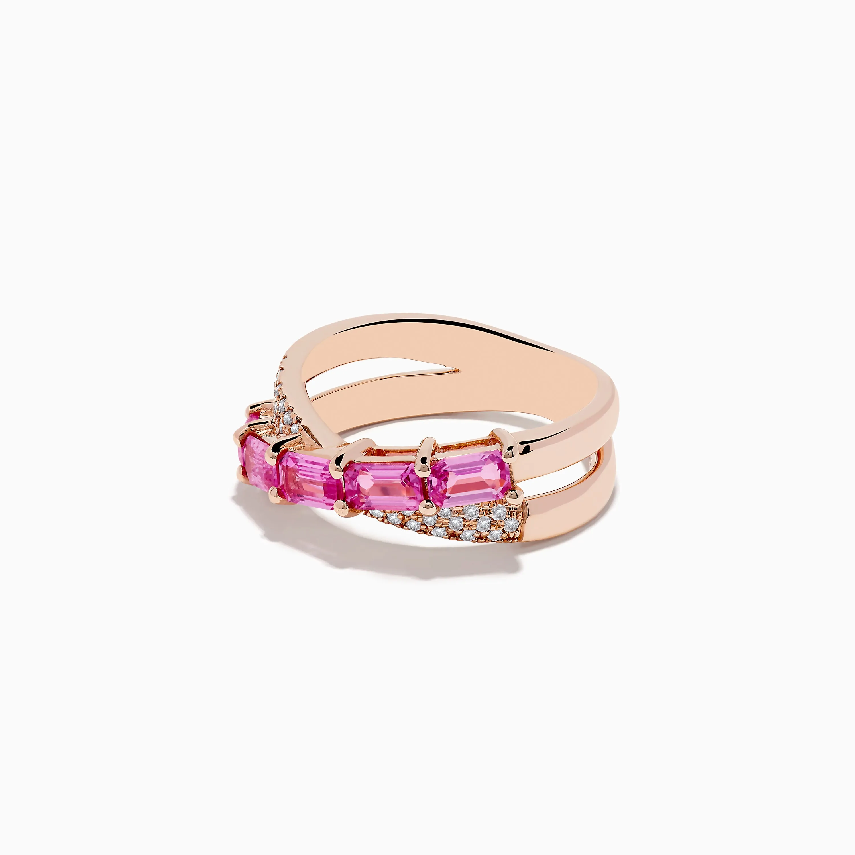 14K Rose Gold Pink Sapphire and Diamond Crossover Ring