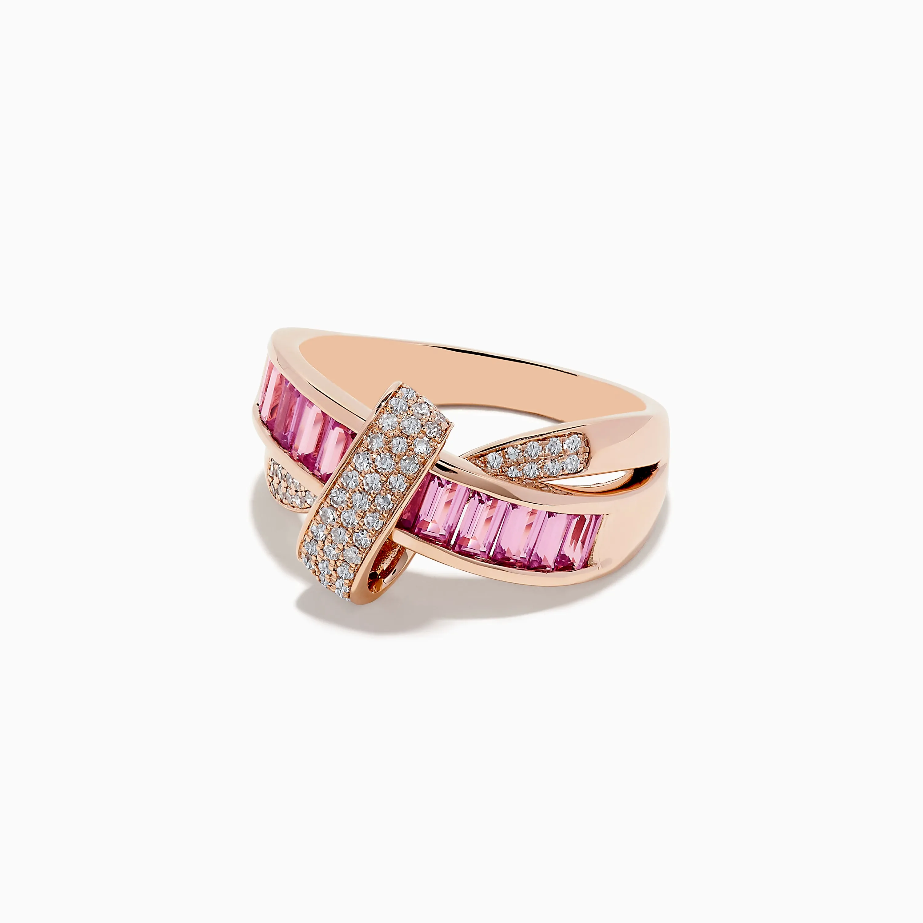 14K Rose Gold Pink Sapphire and Diamond Crossover Ring
