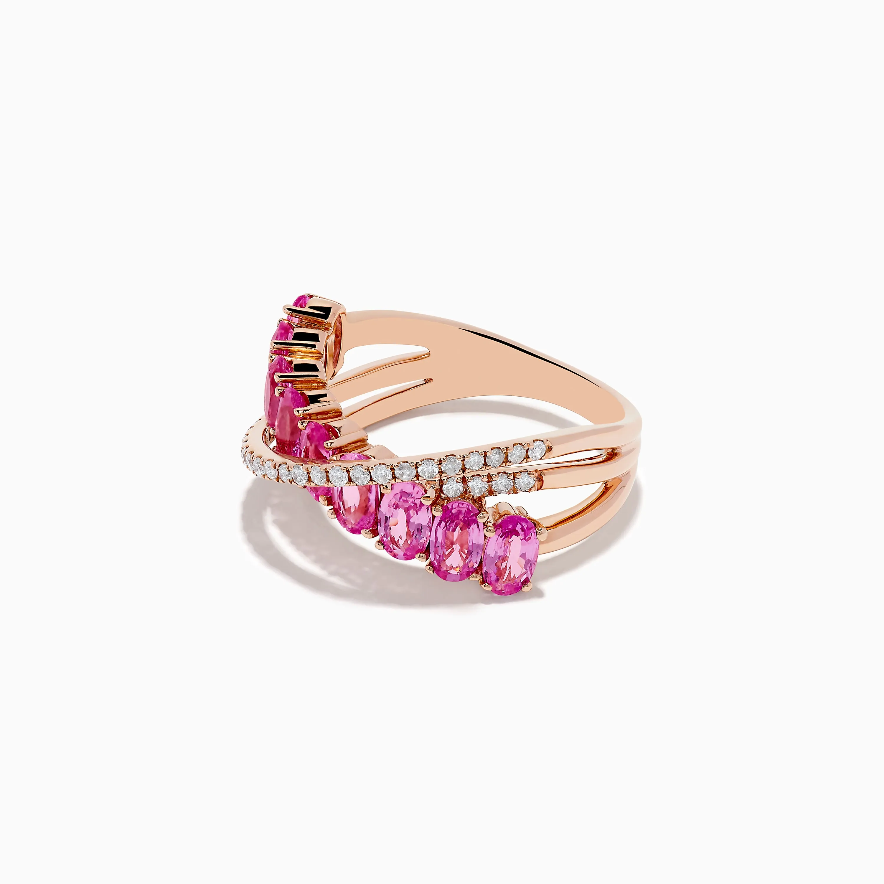 14k Rose Gold Pink Sapphire and Diamond Crossover Ring