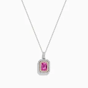 14K Two Tone Gold Pink Sapphire and Diamond Pendant