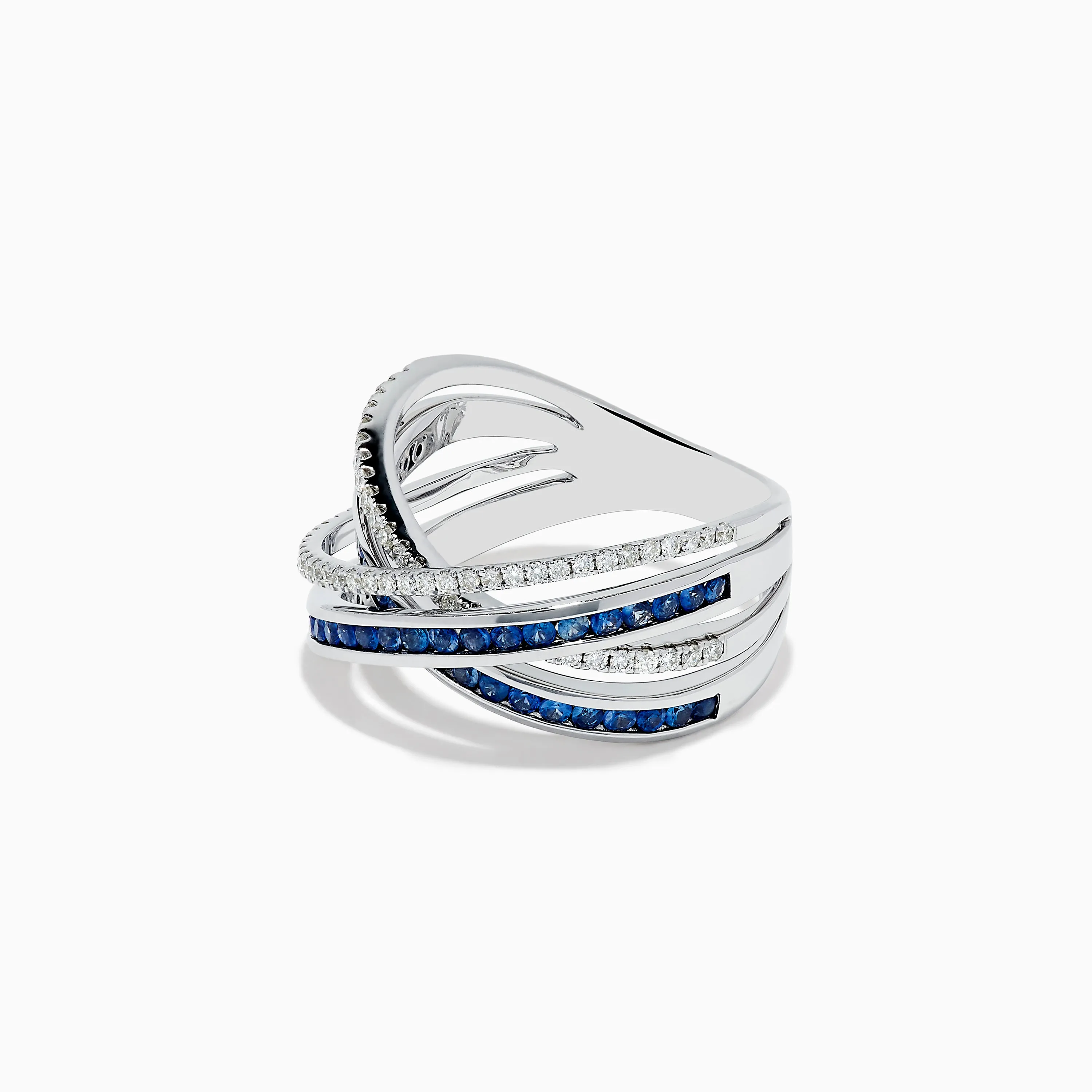 14K White Gold Blue Sapphire and Diamond Crossover Ring