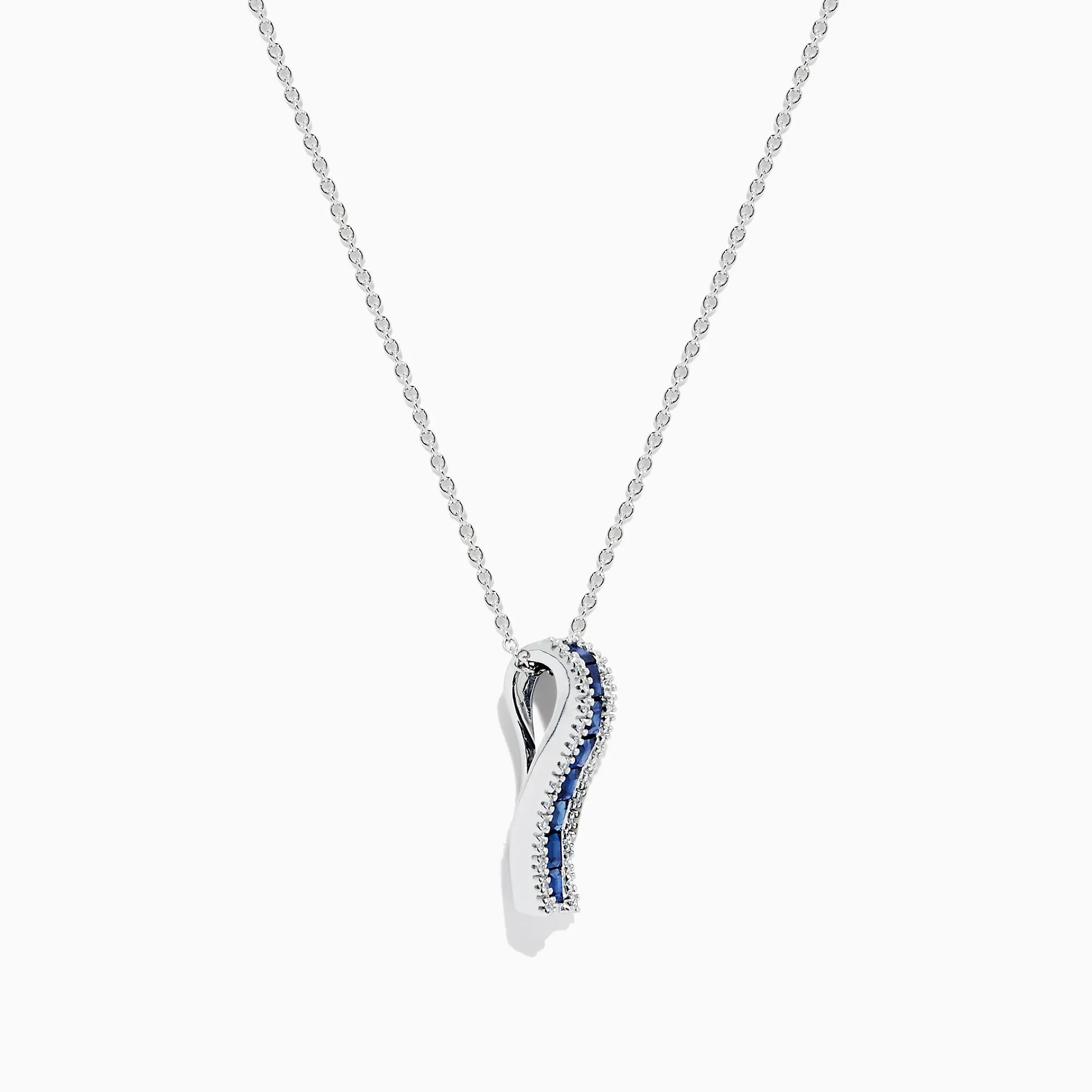 14K White Gold Blue Sapphire and Diamond Pendant, 1.20 TCW