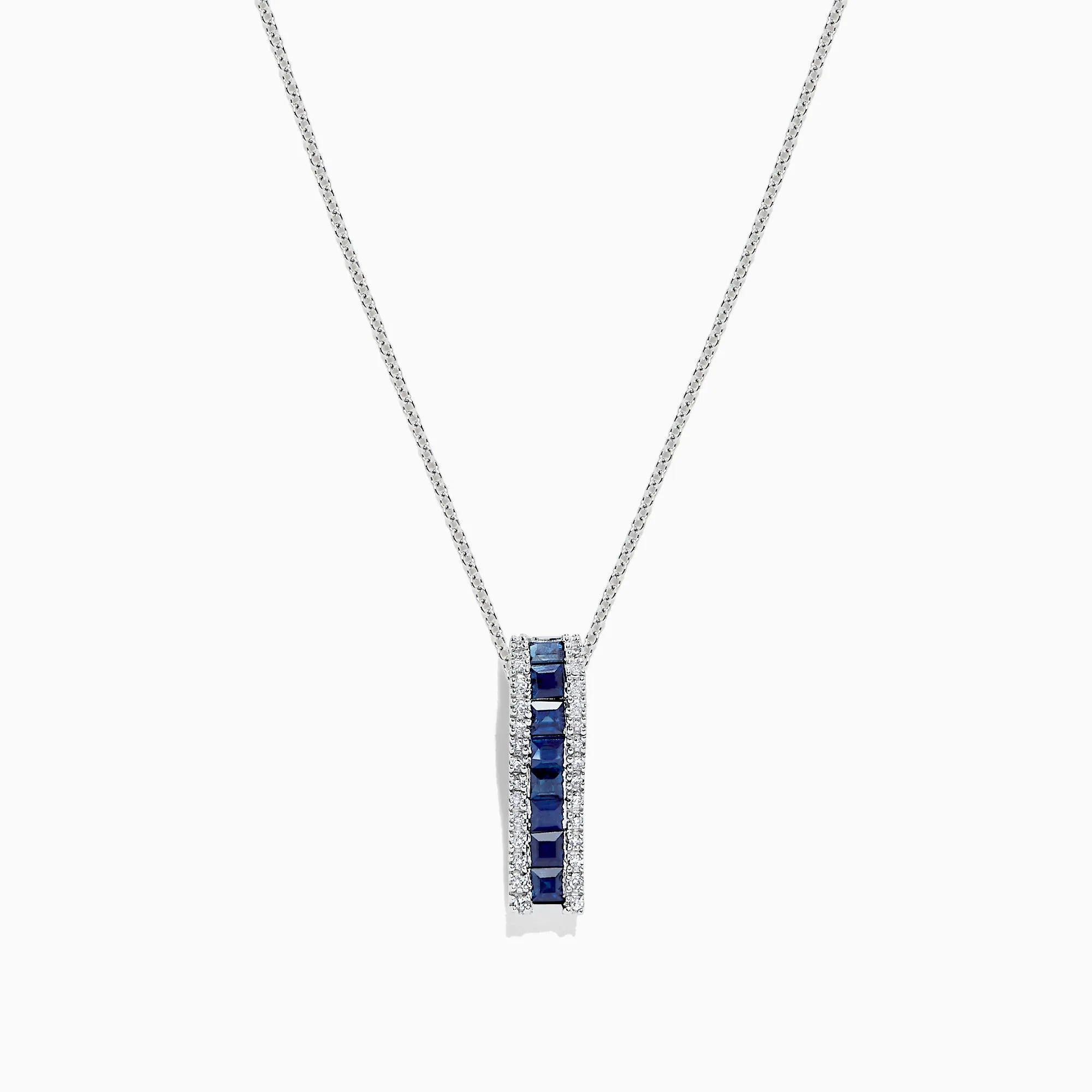 14K White Gold Blue Sapphire and Diamond Pendant, 1.20 TCW