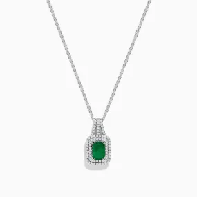14K White Gold Emerald & Diamond Pendant, 1.25 TCW