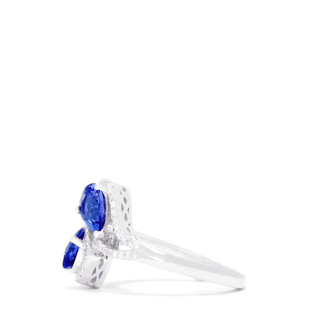 14K White Gold Pear Cut Tanzanite and Diamond Ring, 0.74 TCW