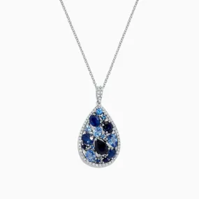 14K White Gold Sapphire and Diamond Teardrop Pendant, 3.80 TCW