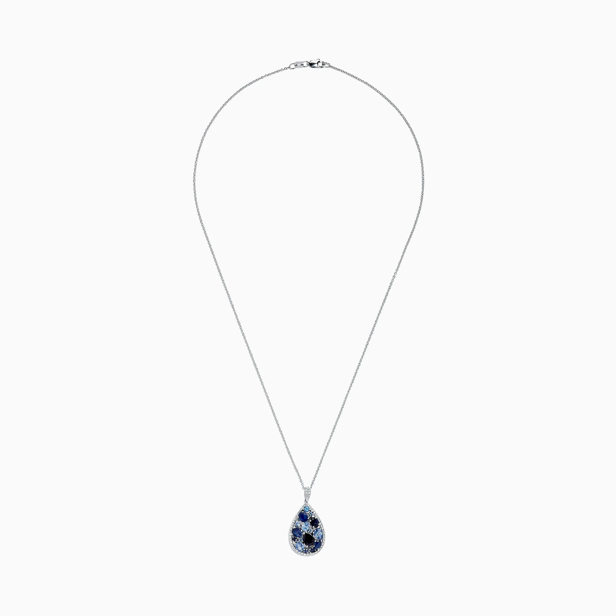 14K White Gold Sapphire and Diamond Teardrop Pendant, 3.80 TCW