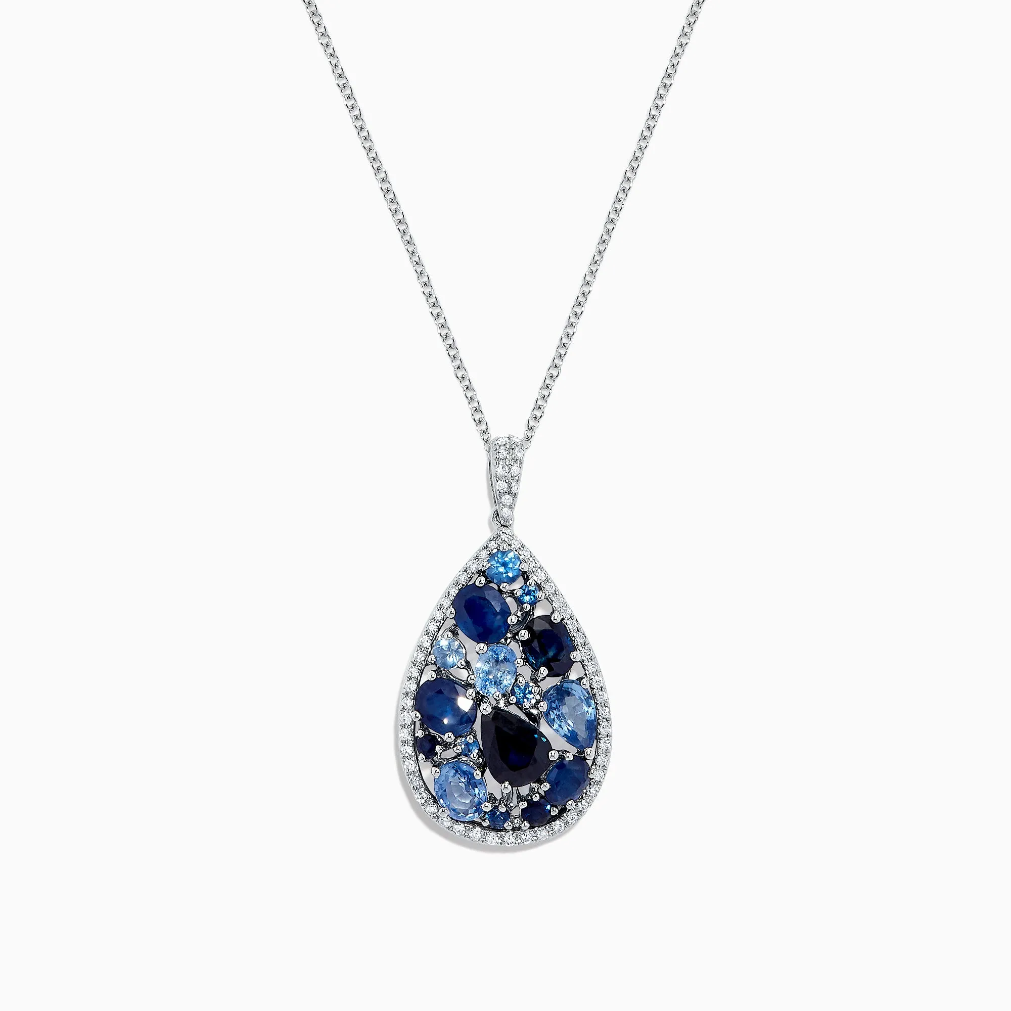 14K White Gold Sapphire and Diamond Teardrop Pendant, 3.80 TCW