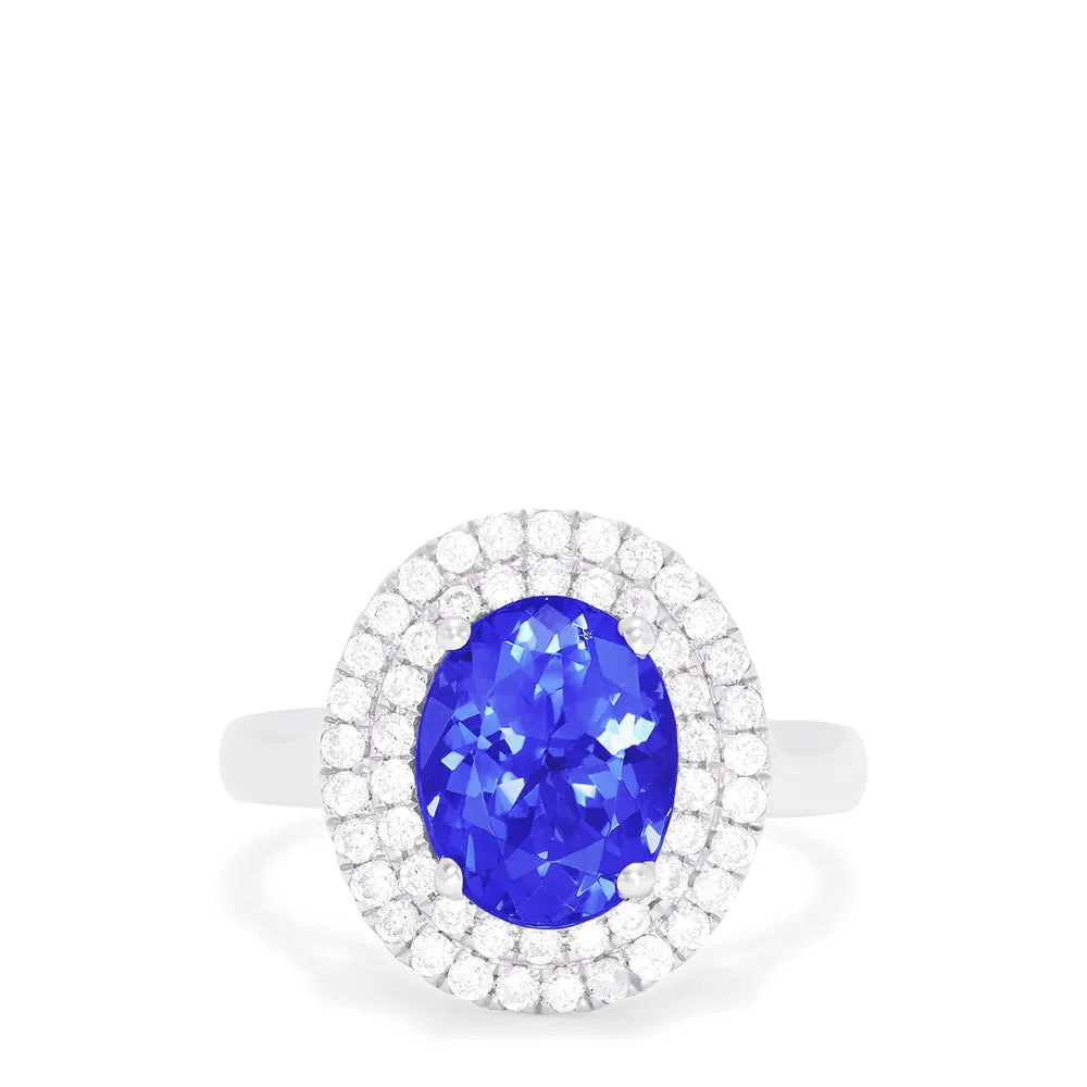 14K White Gold Tanzanite and Diamond Ring, 3.13 TCW