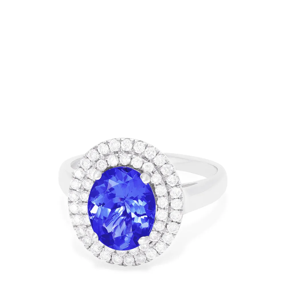 14K White Gold Tanzanite and Diamond Ring, 3.13 TCW