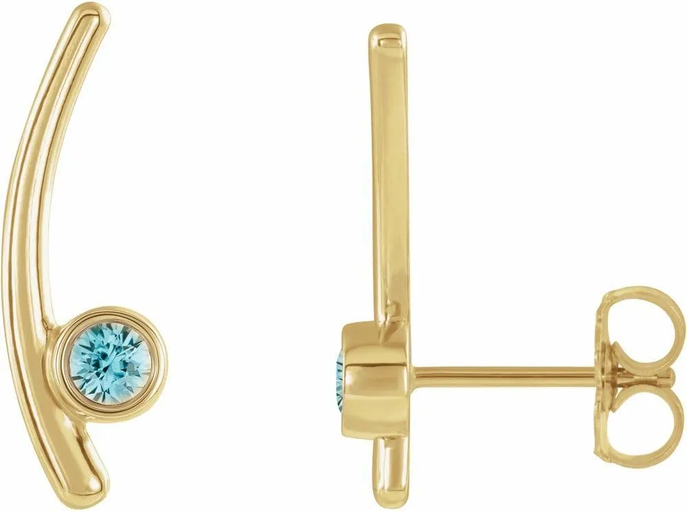 14k Yellow Gold Aquamarine Ear Climbers For Earrings Fine Jewelry For Women Gifts For Her