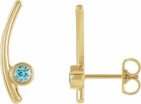 14k Yellow Gold Aquamarine Ear Climbers For Earrings Fine Jewelry For Women Gifts For Her