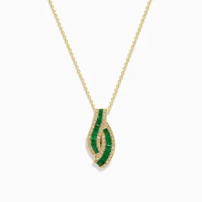 14K Yellow Gold Emerald and Diamond Pendant