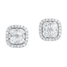 14KTW Uno Cushion Halo Earrings 3/4 Ctw