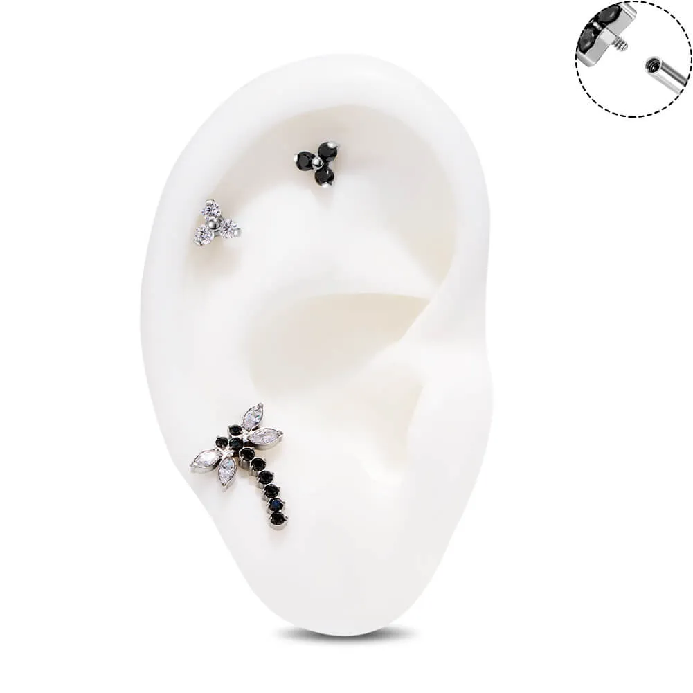 16G Titanium Internally Threaded Trinity Gem Flat Back Helix Stud