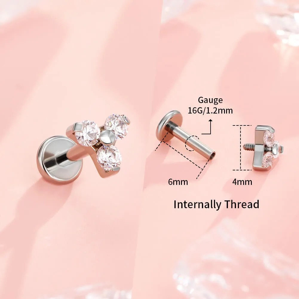16G Titanium Internally Threaded Trinity Gem Flat Back Helix Stud