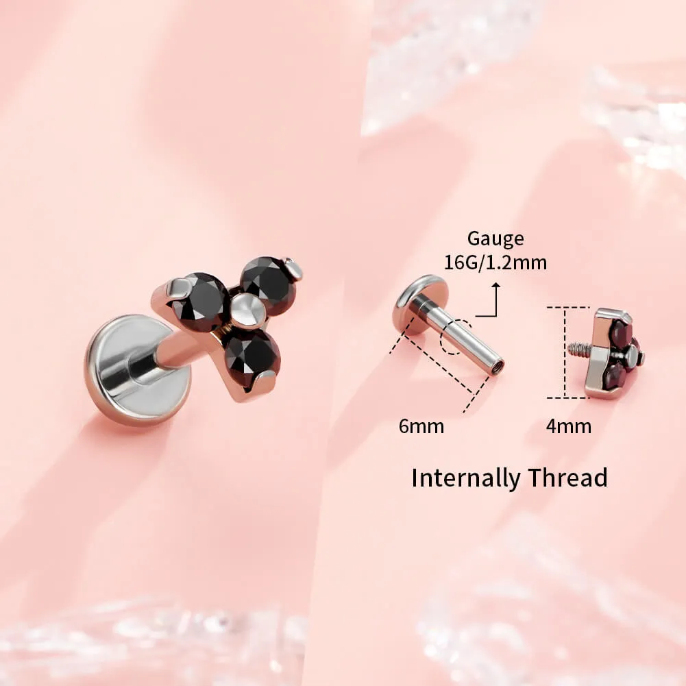 16G Titanium Internally Threaded Trinity Gem Flat Back Helix Stud