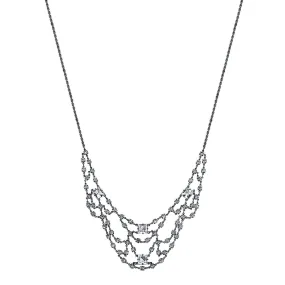 1928 Bridal Genuine Austrian Crystal Strand Bib Necklace 16"   3" Extender