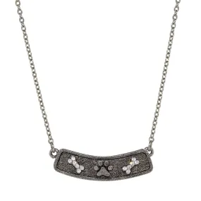 1928 Jewelry Crystal Bone And Paw Bar Pendant Necklace 17"   3" Extender