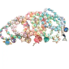 2Pcs Fashion Child Kids Beads Bracelets Bangles With Charming Mermaid/Bees/Flamingos Pendants Beaded