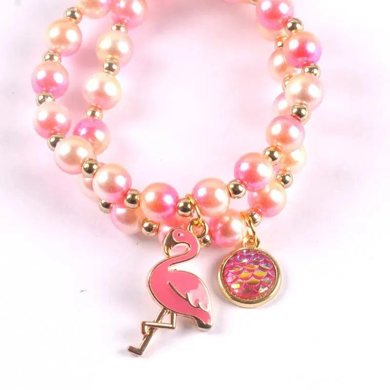 2Pcs Fashion Child Kids Beads Bracelets Bangles With Charming Mermaid/Bees/Flamingos Pendants Beaded