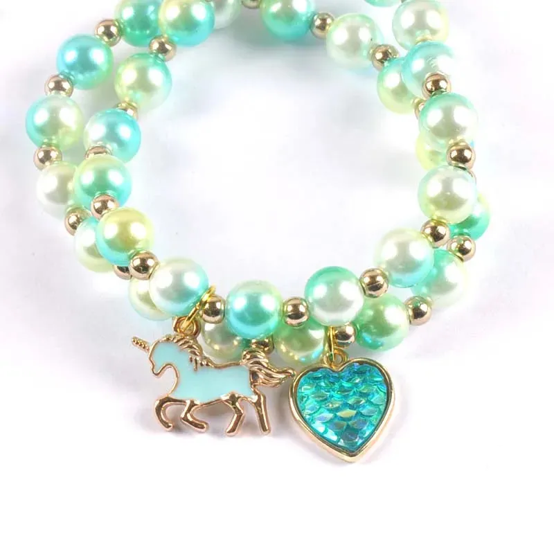 2Pcs Fashion Child Kids Beads Bracelets Bangles With Charming Mermaid/Bees/Flamingos Pendants Beaded