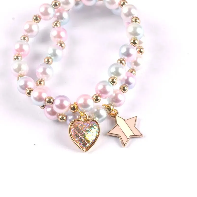2Pcs Fashion Child Kids Beads Bracelets Bangles With Charming Mermaid/Bees/Flamingos Pendants Beaded