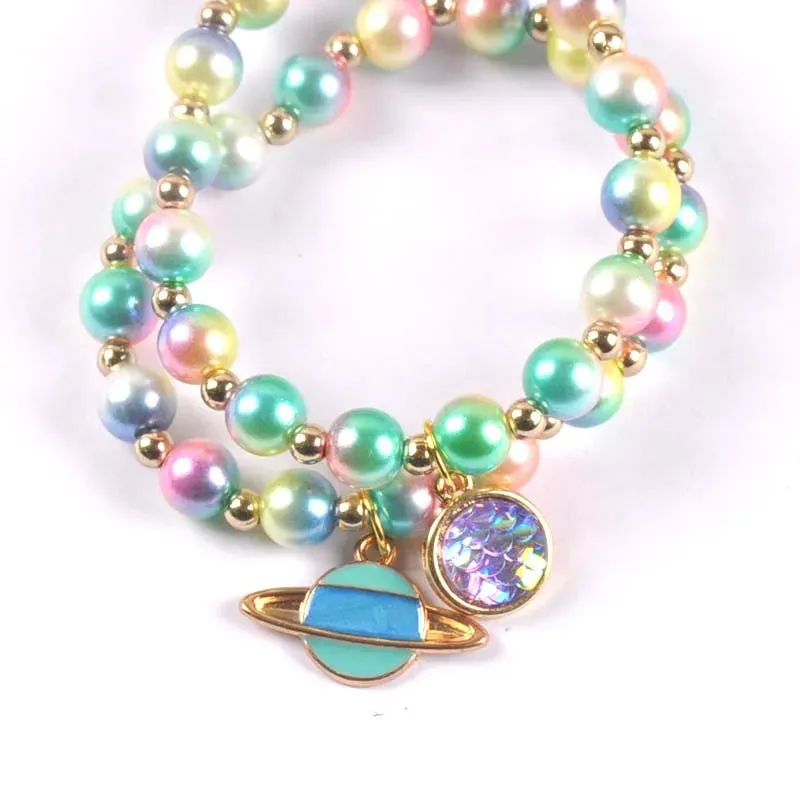 2Pcs Fashion Child Kids Beads Bracelets Bangles With Charming Mermaid/Bees/Flamingos Pendants Beaded