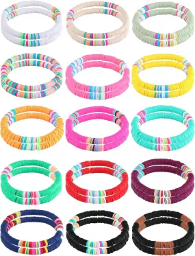 30 Pieces Heishi Bracelets Surfer Beaded Bracelets Rainbow Clay Bracelets Boho Friendship Stackable Bracelets Summer Beach Bracelet Set