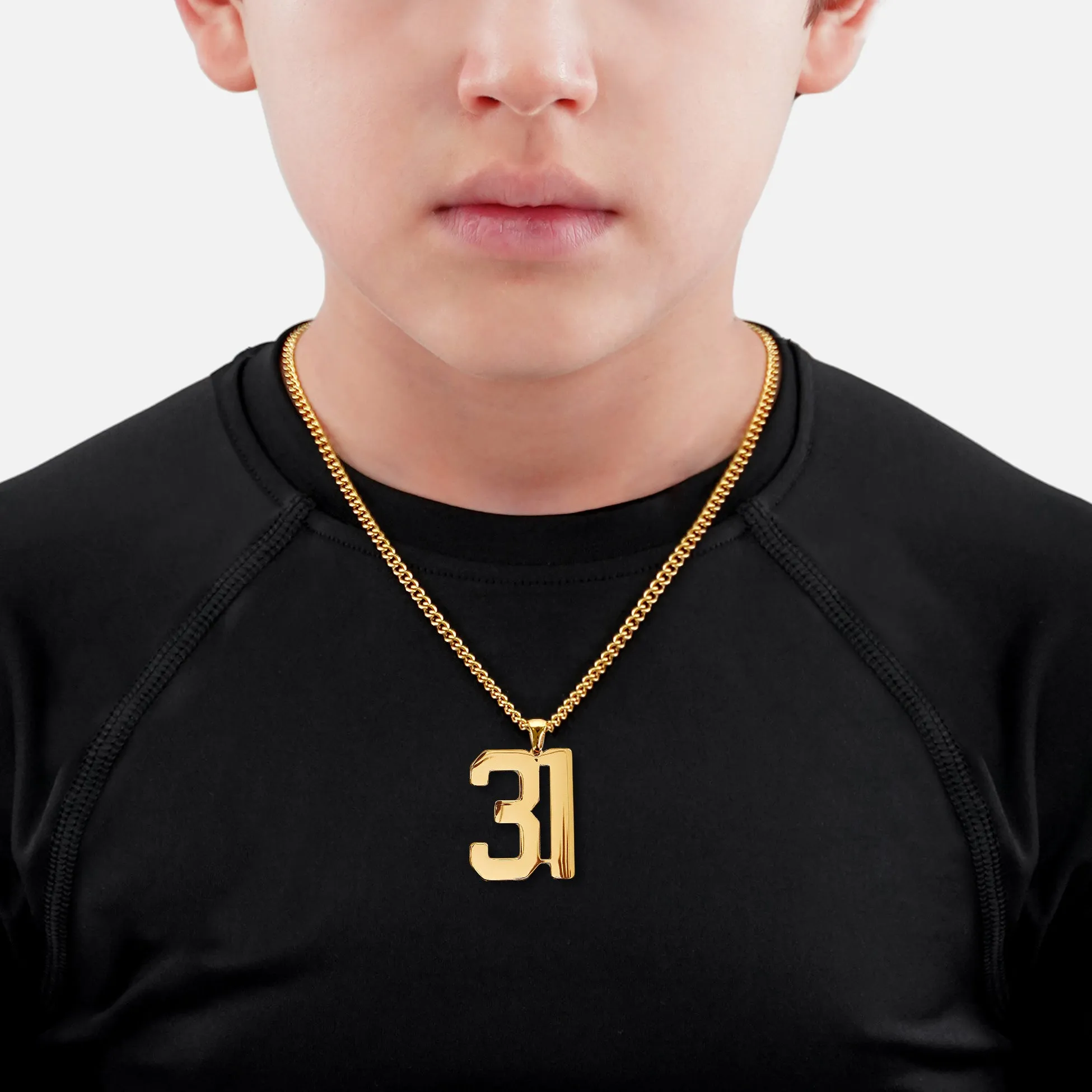 31 Number Pendant with Chain Kids Necklace - Gold Plated Stainless Steel