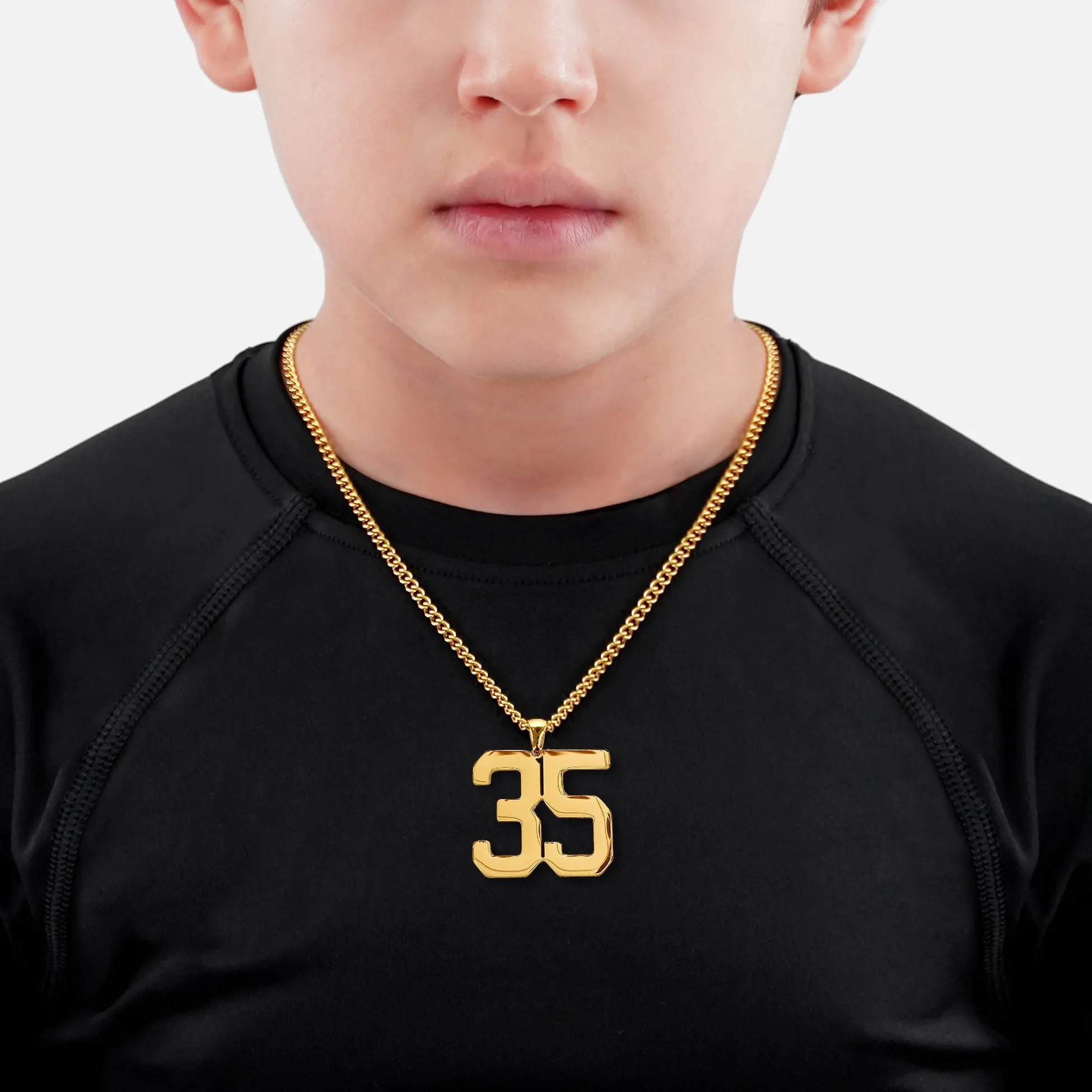 35 Number Pendant with Chain Kids Necklace - Gold Plated Stainless Steel
