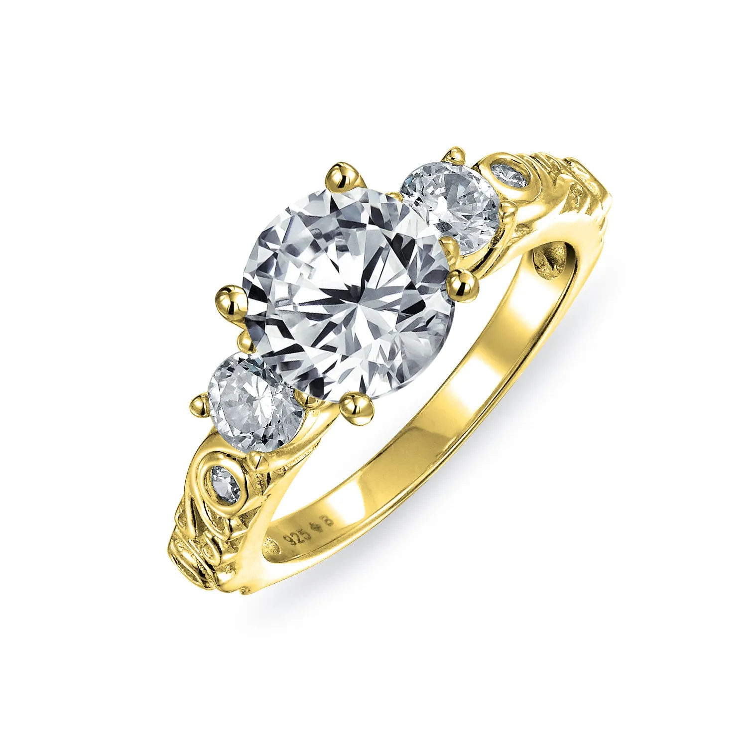 3CT AAA CZ Round Square Engagement Ring Set Band Gold Plate .925 Silver