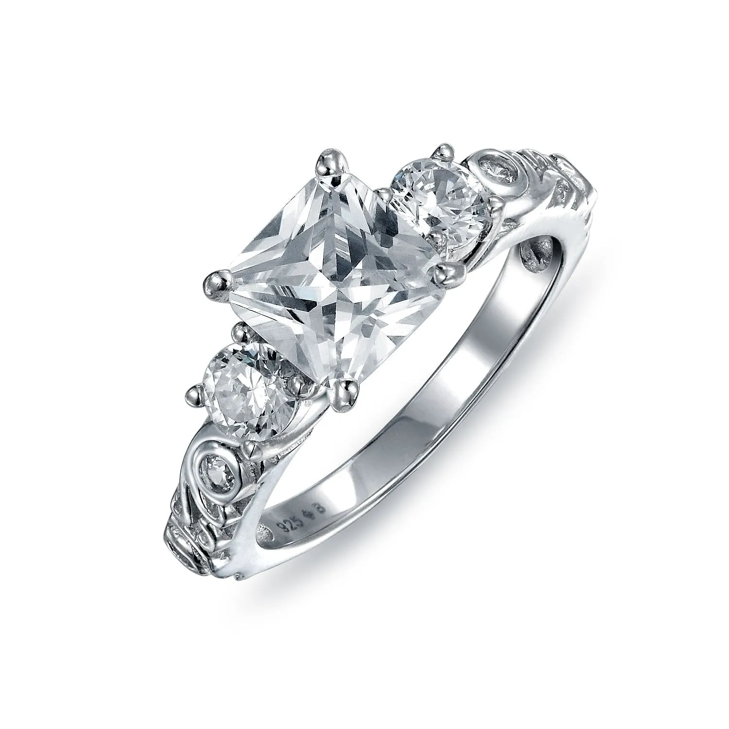 3CT AAA CZ Round Square Engagement Ring Set Band Gold Plate .925 Silver