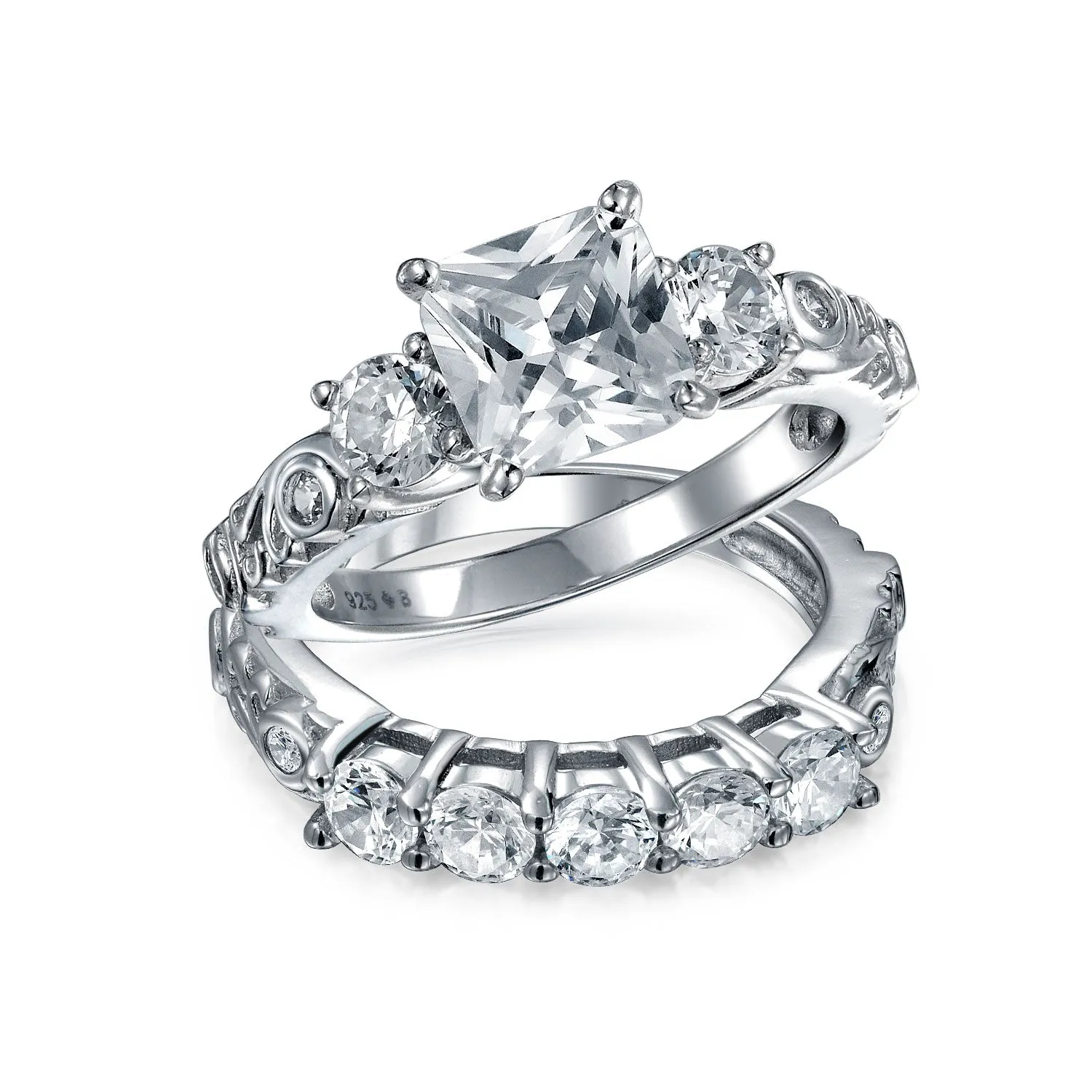 3CT AAA CZ Round Square Engagement Ring Set Band Gold Plate .925 Silver