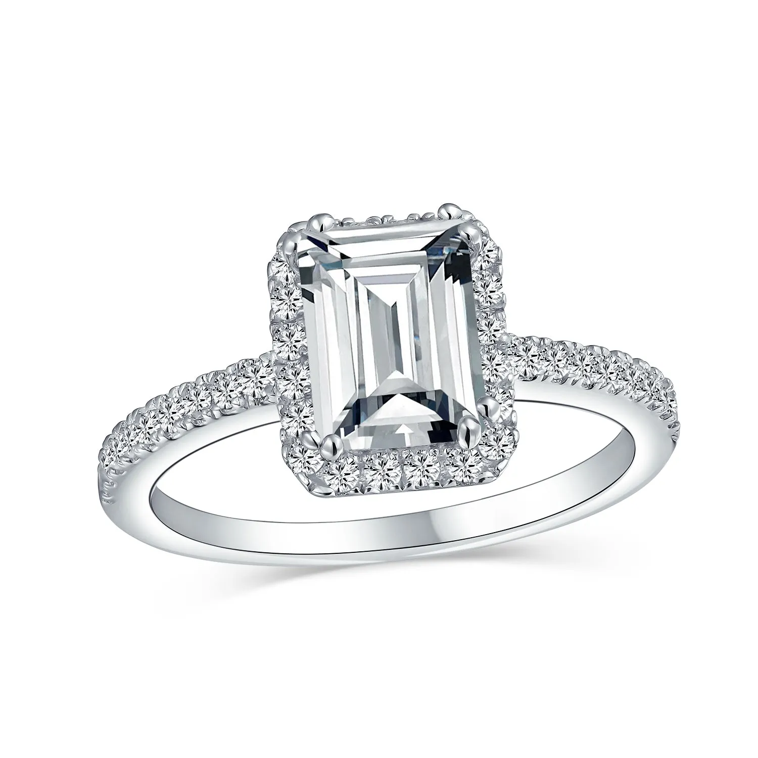 3CT CZ Blue Imitation Sapphire Emerald Cut Engagement Ring .925 Silver