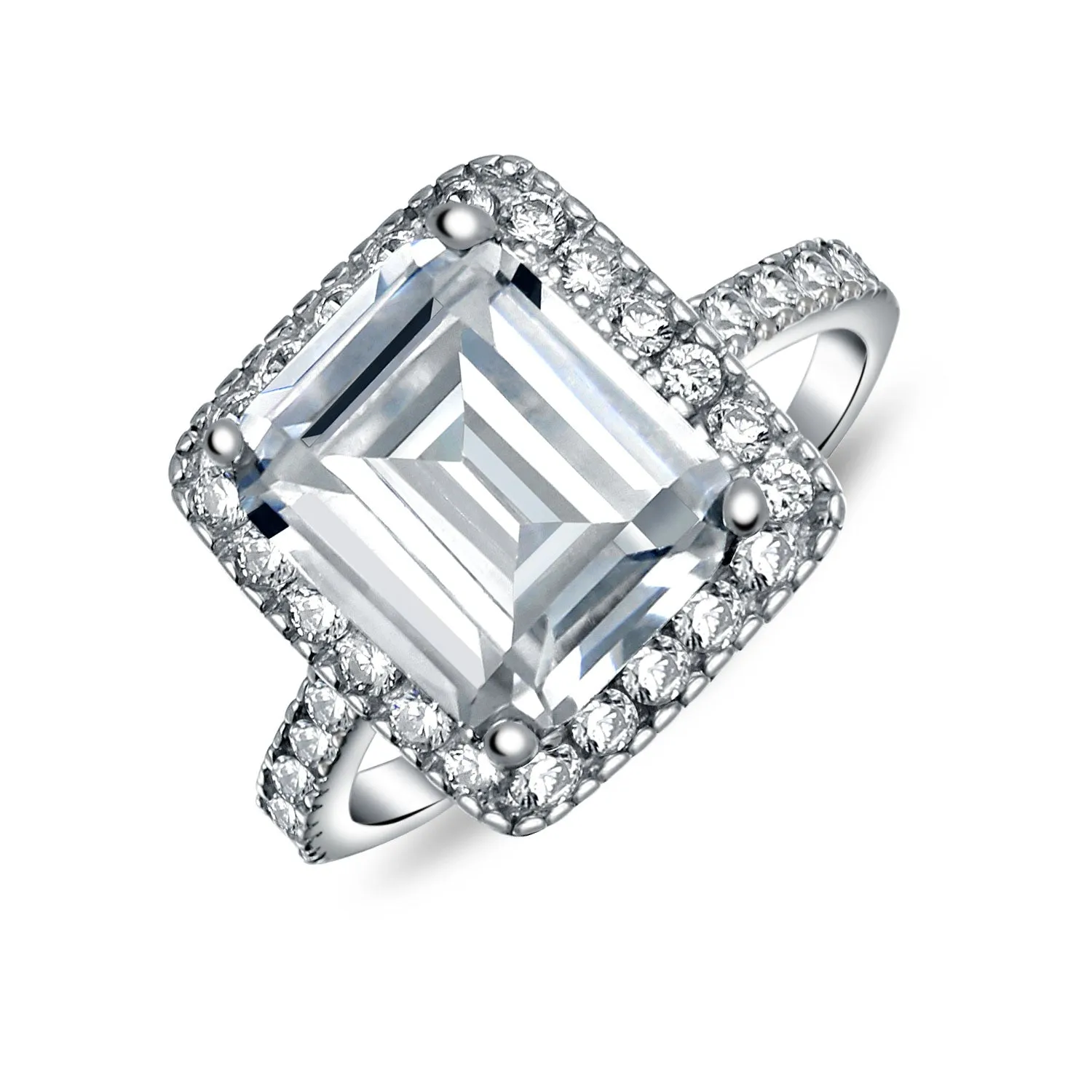 3CT CZ Blue Imitation Sapphire Emerald Cut Engagement Ring .925 Silver