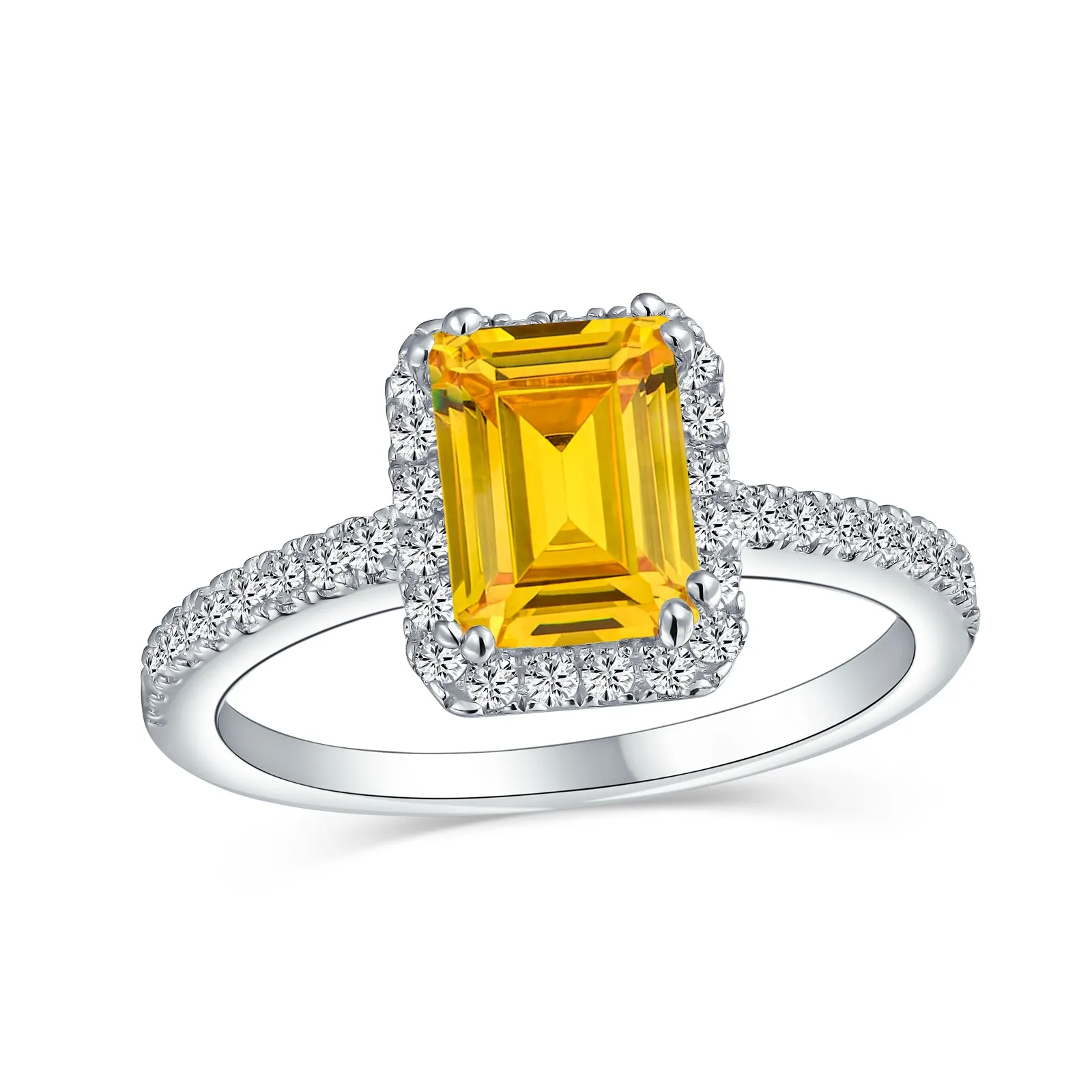 3CT CZ Blue Imitation Sapphire Emerald Cut Engagement Ring .925 Silver