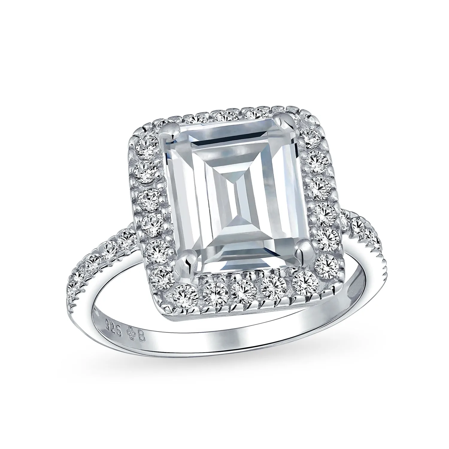 3CT CZ Blue Imitation Sapphire Emerald Cut Engagement Ring .925 Silver