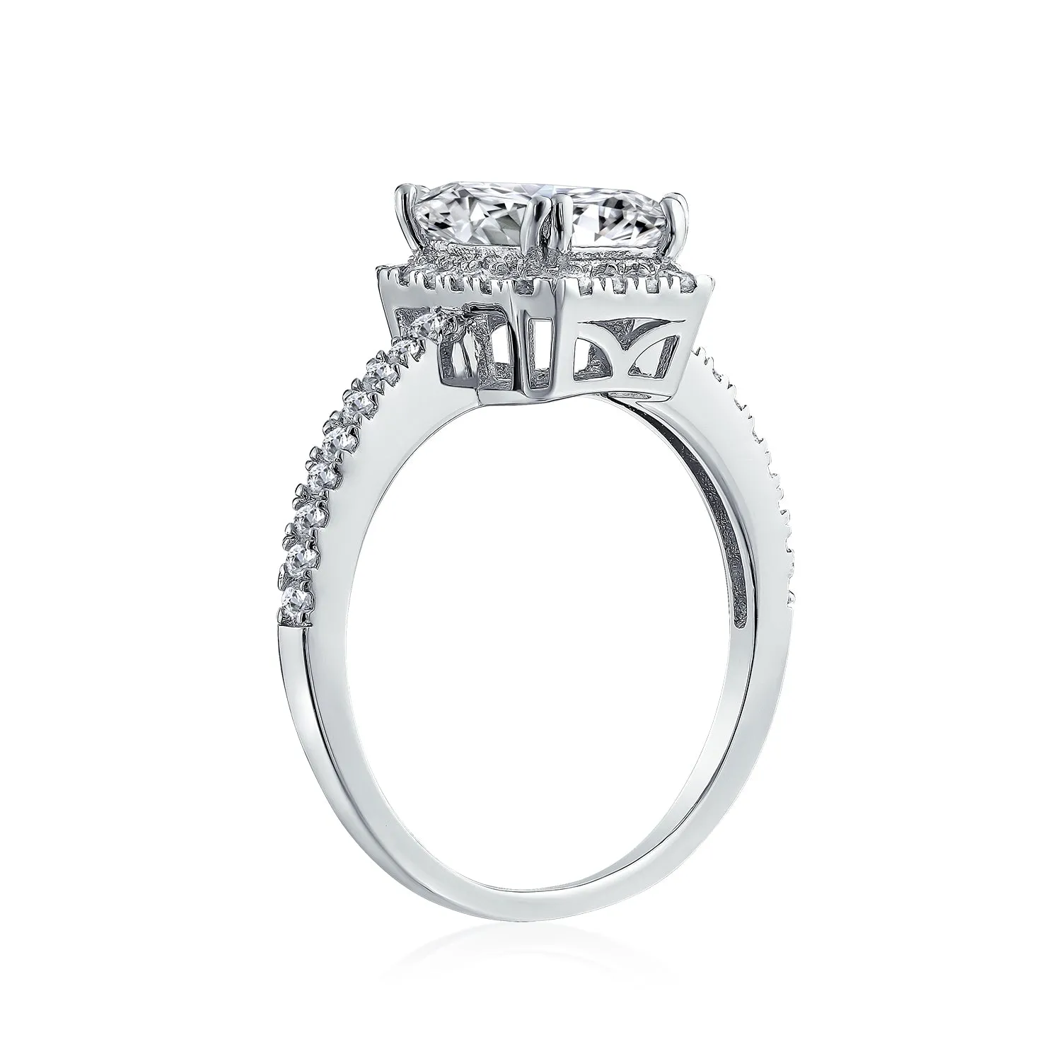 3CT CZ Blue Imitation Sapphire Emerald Cut Engagement Ring .925 Silver