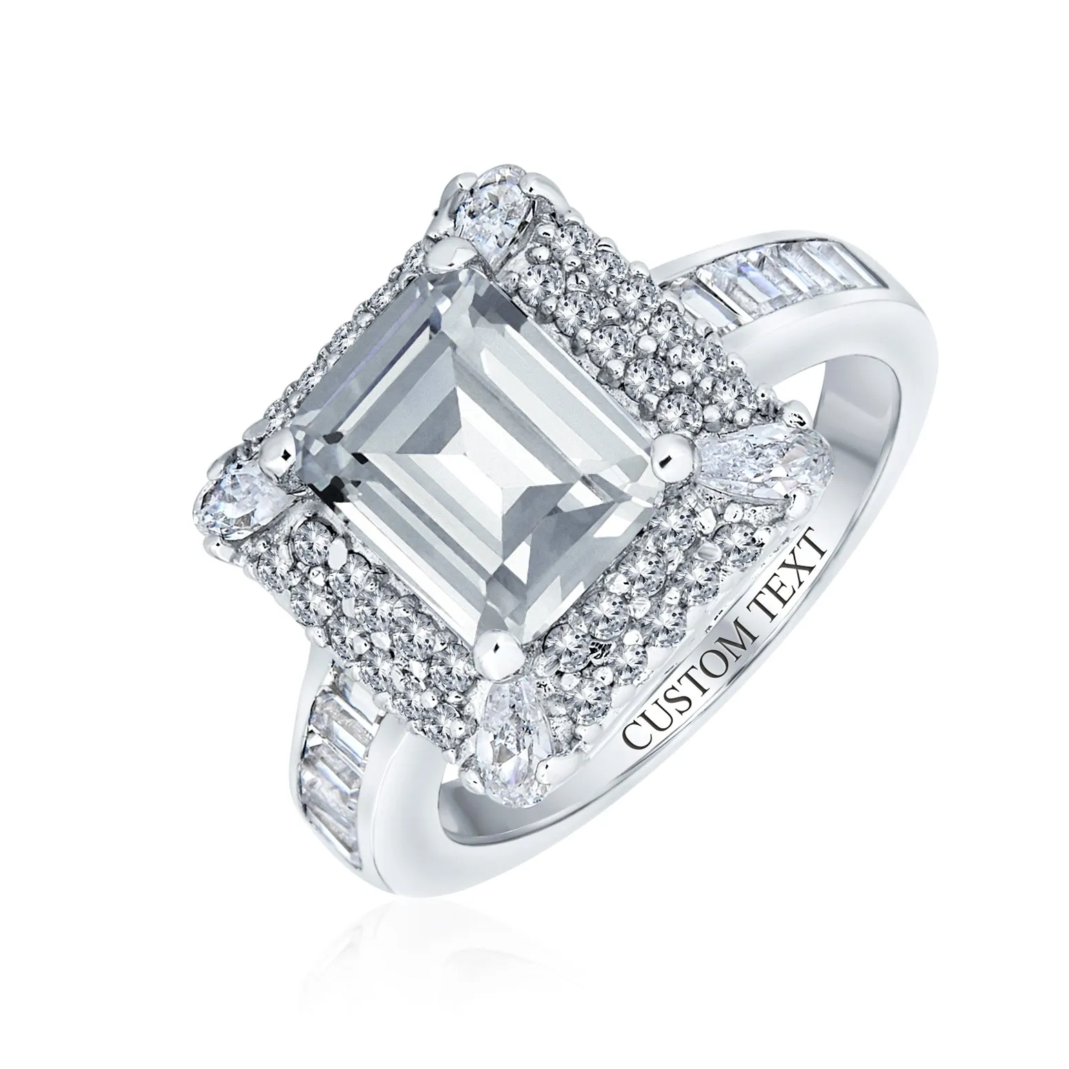 3CT CZ Blue Imitation Sapphire Emerald Cut Engagement Ring .925 Silver