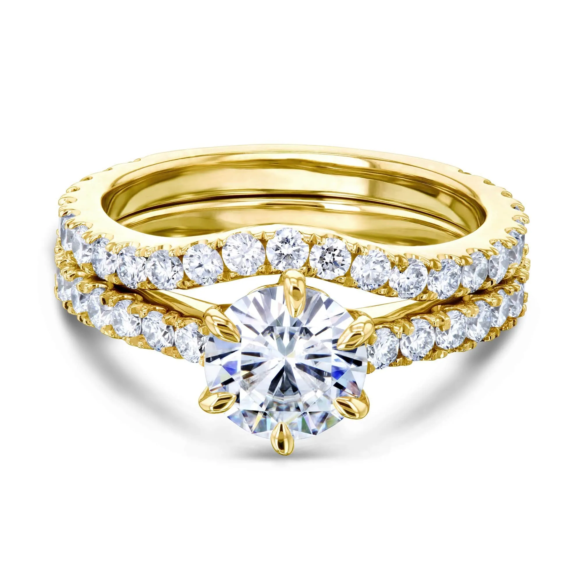6-Prong Tulip Bridal Set - 1ct Moissanite & 1ct LG Diamonds